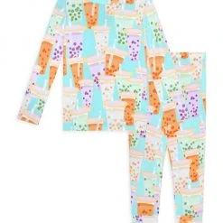 Posh Peanut Little Kid's & Kid's Boba Time 2-Piece Pajamas Set For Kids