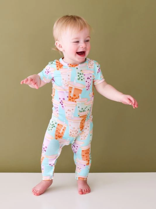 Posh Peanut Baby's & Little Boy's Boba Time Boba Time Basic Romper For Kids 4 Posh Peanut Baby's & Little Boy's Boba Time Boba Time Basic Romper For Kids - Image 2