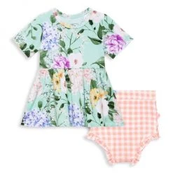Posh Peanut Baby Girl's Erin 2-Piece Floral Short-Sleeve Peplum Top & Plaid Bloomer Set For Kids