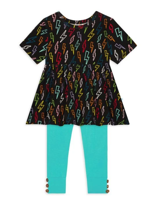 Posh Peanut Little Girl's & Girl's 2-Piece Lightning Bolt Peplum Top & Legging Set For Kids 3 Posh Peanut Little Girl's & Girl's 2-Piece Lightning Bolt Peplum Top & Legging Set For Kids