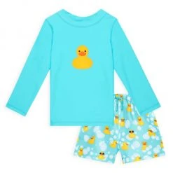 Posh Peanut Baby's & Little Boy's Ducky Rashguard T-Shirt & Swim Trunks Set For Kids
