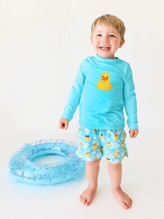 Posh Peanut Baby's & Little Boy's Ducky Rashguard T-Shirt & Swim Trunks Set For Kids 6 Posh Peanut Baby's & Little Boy's Ducky Rashguard T-Shirt & Swim Trunks Set For Kids - Image 4