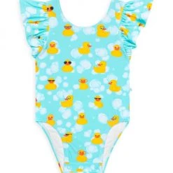 Posh Peanut Baby Girl's One-Piece Ducky Cap-Sleeve Swimsuit For Kids