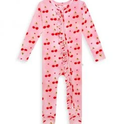 Posh Peanut Baby Girl's Very Cherry Ruffled Footie For Kids