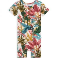 Posh Peanut Baby Boy's Tropicana Henley Short Sleeve Romper For Kids