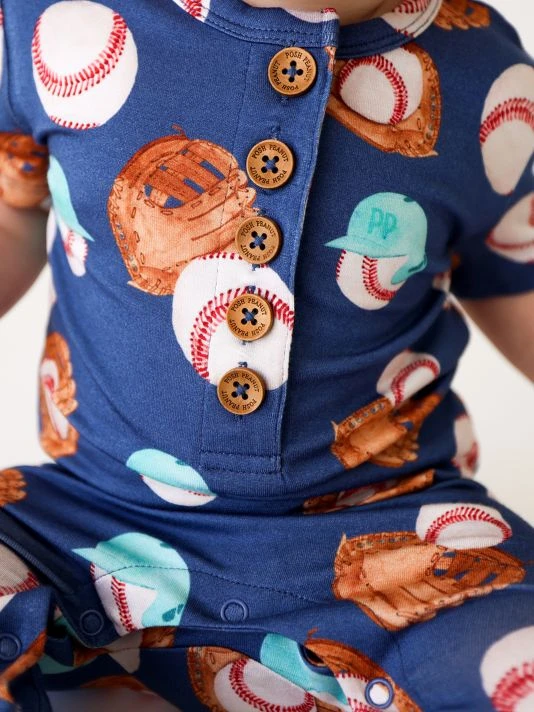 Posh Peanut Baby's & Little Boy's Homer Baseball Print Henley Coveralls For Kids 5 Posh Peanut Baby's & Little Boy's Homer Baseball Print Henley Coveralls For Kids - Image 3