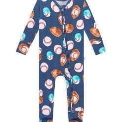 Posh Peanut Baby Boy's Homer Baseball Print One-Piece Footie For Kids