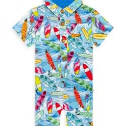 Posh Peanut Baby Boy's Wave Collared Henley Romper For Kids