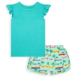 Posh Peanut Little Girl's Saint Ruffle T-Shirt & Varsity Shorts Set For Kids