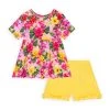 Posh Peanut Little Girl's & Girl's Malana Hawaiian Hibiscus Peplum Top & Ruffled Shorts Set For Kids
