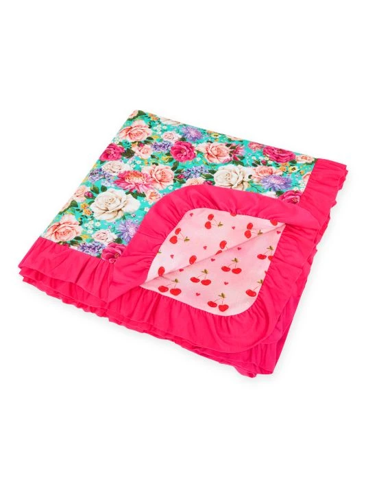 Posh Peanut Baby Girl's Lennon Cherry Ruffled Patoo Blanket For Kids 4 Posh Peanut Baby Girl's Lennon Cherry Ruffled Patoo Blanket For Kids - Image 2