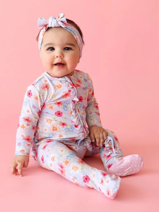 Posh Peanut Baby Girl's Carissa Ruffled Double Zip One-Piece Footie For Kids 6 Posh Peanut Baby Girl's Carissa Ruffled Double Zip One-Piece Footie For Kids - Image 4