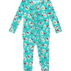 Posh Peanut Baby Girl's Ladybug Ruffled One-Piece Footie For Kids