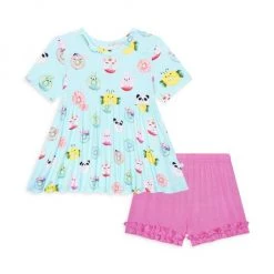 Posh Peanut Little Girl's 2-Piece Donuts Peplum Top & Ruffled Shorts Set For Kids