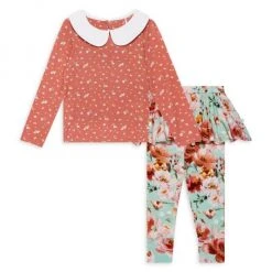 Posh Peanut Little Girl's 2-Piece Cheyenne Collared Top & Peplum Leggings Set For Kids